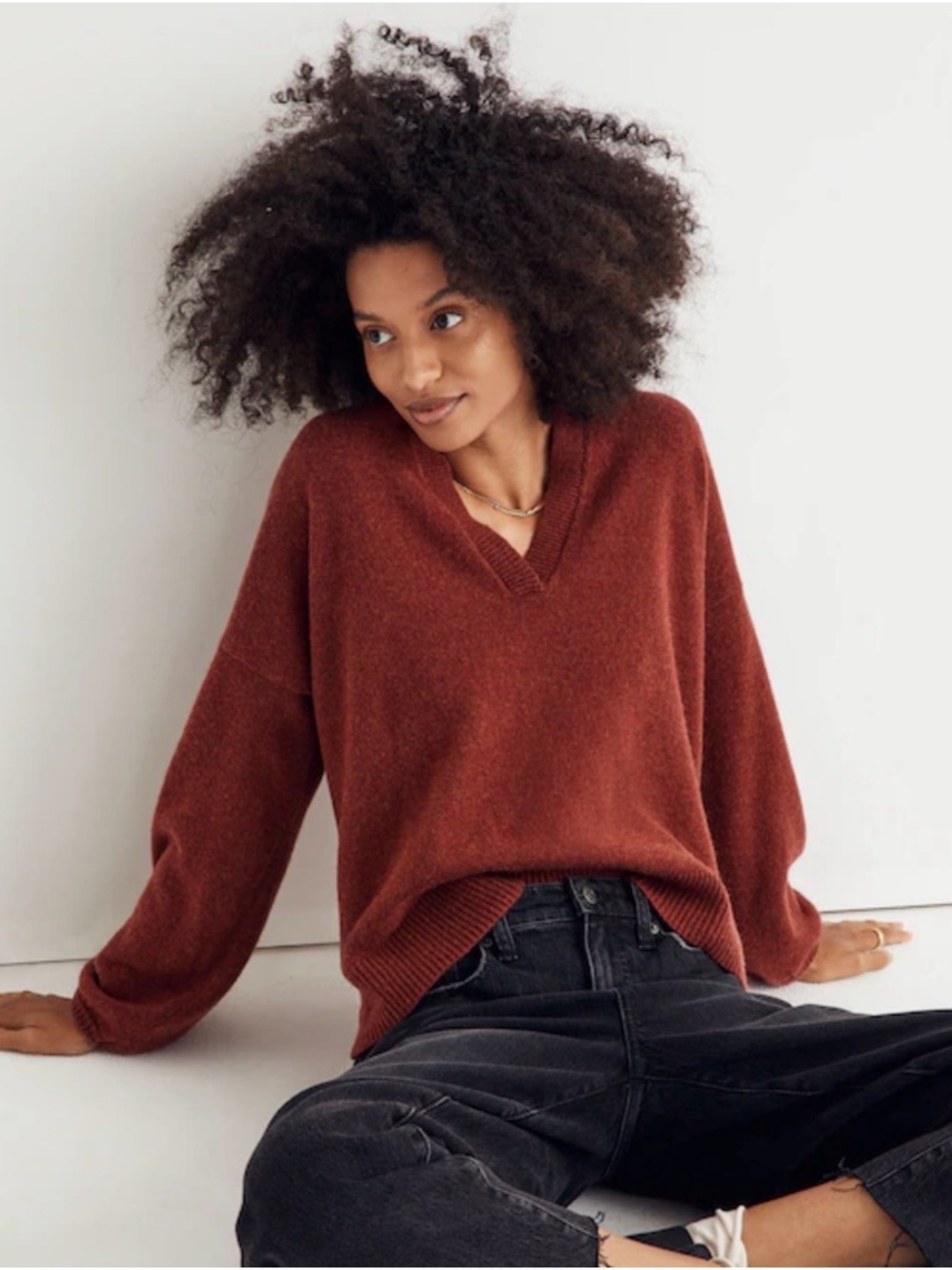 Madewell Wiltshire V-Neck Pullover Wool Blend Sweater Rust Red Size XXL